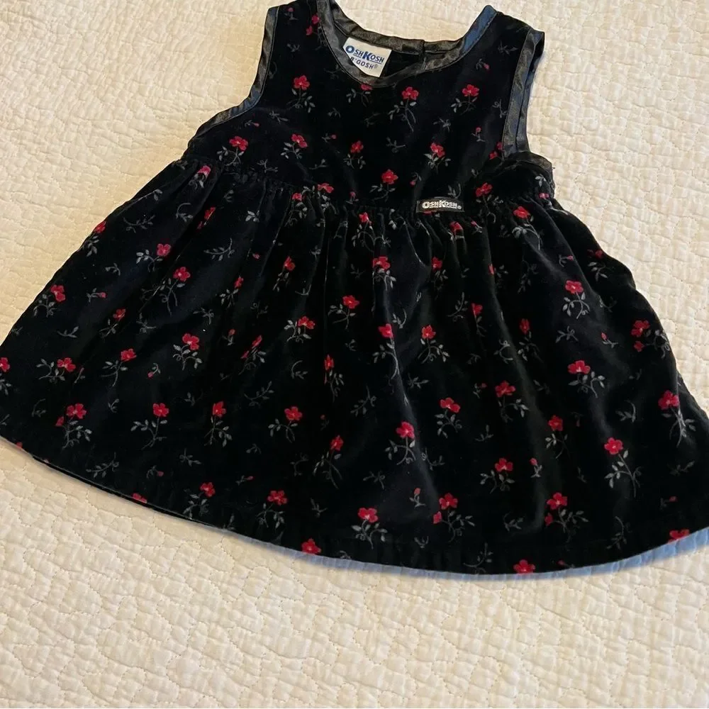 ✨‎ OshKosh B’Gosh Girl’s Black Velvet Floral Dress 12 Months